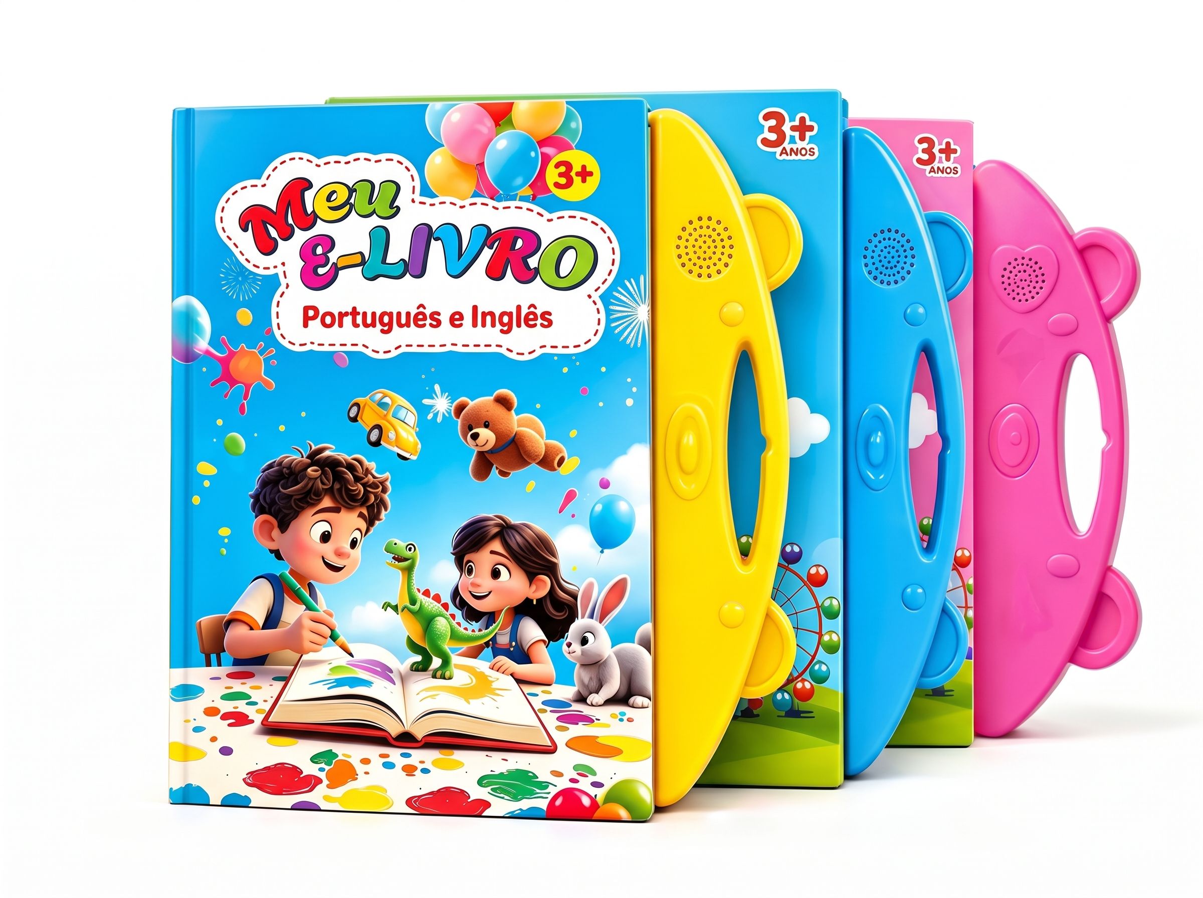 Meu E-Livro nas cores amarelo, azul, rosa